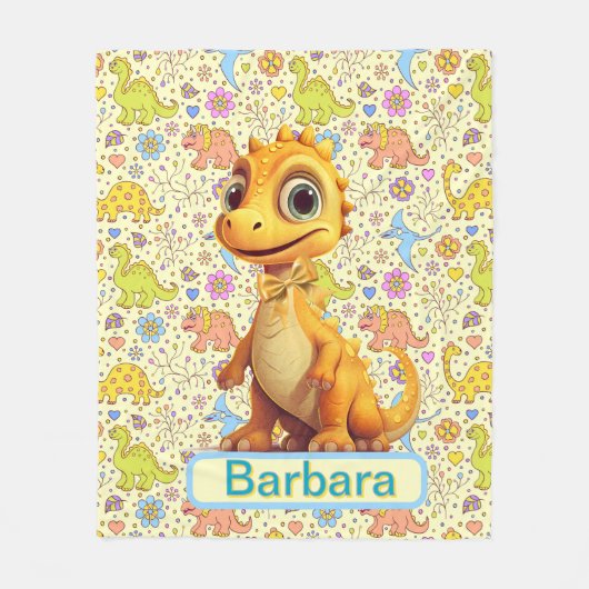 Personalisierte Dinosaurier und Blume Fleecedecke (Vorderseite)