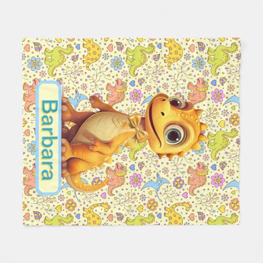 Personalisierte Dinosaurier und Blume Fleecedecke (Vorderseite (Horizontal))