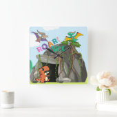 Personalisierte Dinosaurier und Freunde Quadratische Wanduhr (Zuhause)