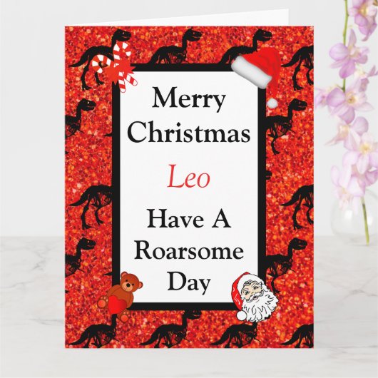 Personalisierte Dinosaurier-Weihnachtskarte Karte (Orchidee)