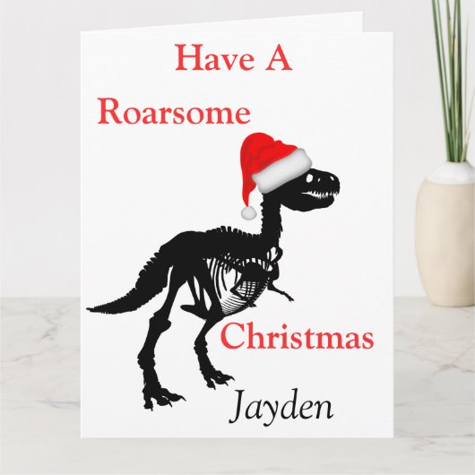 Personalisierte Dinosaurier-Weihnachtskarte Karte (Vorderseite)