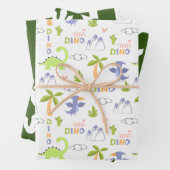 Personalisierte Dinosaurier Weiße und Grüne Kinder Geschenkpapier Set (Beispiel)