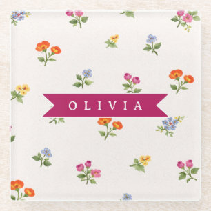 Personalisierte Ditsy Blumen Cottagecore Wildblume Glasuntersetzer