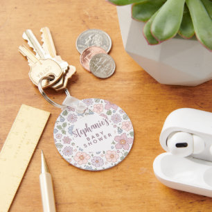 Personalisierte Ditsy Floral Baby Dusche Schlüssel Schlüsselanhänger