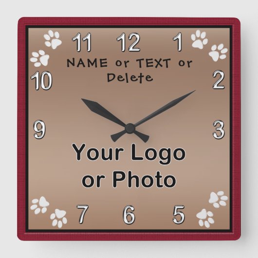 Personalisierte Dog Clock, Ihr TEXT, Ihr FOTO oder Quadratische Wanduhr (Vorderseite)