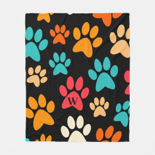 Personalisierte Dog Paw Print Monogram Dog Lover Fleecedecke
