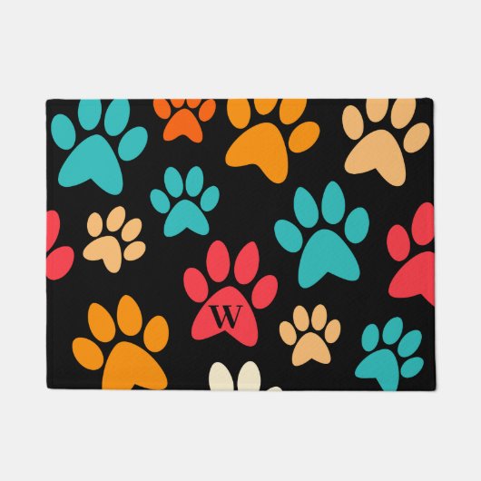 Personalisierte Dog Paw Print Monogram Dog Lover Fußmatte (Vorderseite)