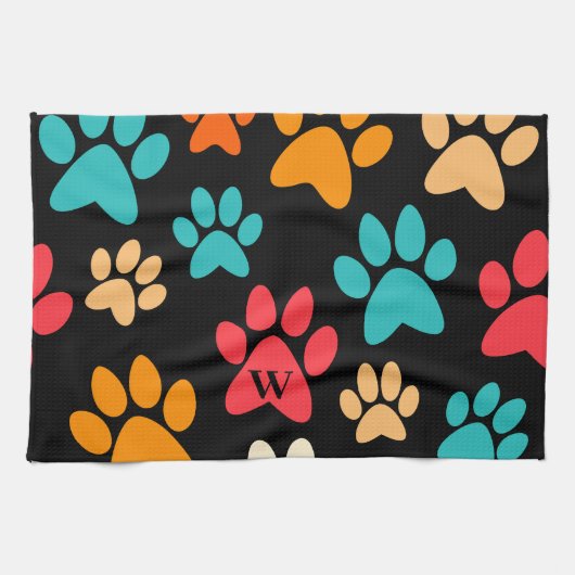 Personalisierte Dog Paw Print Monogram Dog Lover Geschirrtuch (Horizontal)