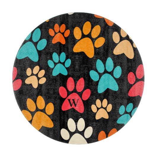 Personalisierte Dog Paw Print Monogram Dog Lover Schneidebrett (Vorderseite)