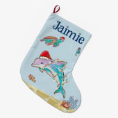 Personalisierte Dolphin Turtle Ocean Wasserfarbe Großer Weihnachtsstrumpf (Vorderansicht (hängend))