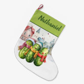 Personalisierte doppelseitige Gurke Großer Weihnachtsstrumpf (Vorderansicht (hängend))