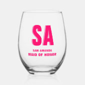 Personalisierte Double Shadow Monogram-Trauzeugin Weinglas Ohne Stiel (Vorderseite)