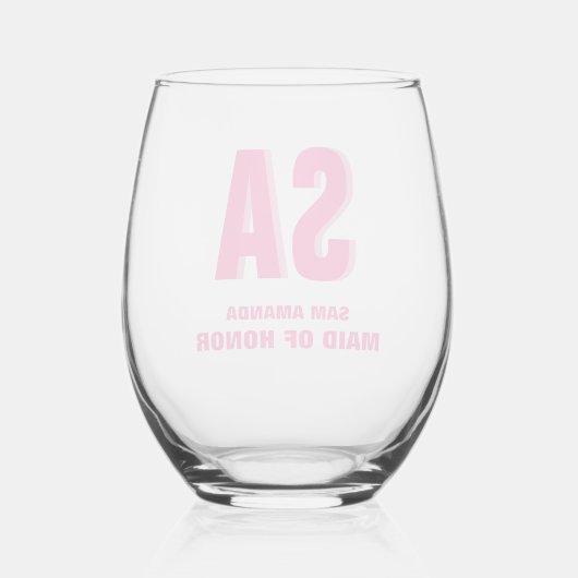 Personalisierte Double Shadow Monogram-Trauzeugin Weinglas Ohne Stiel (Rückseite)