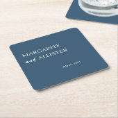 Personalisierte Dous Blue Square Hochzeit Rechteckiger Pappuntersetzer (angewinkelt)