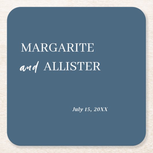 Personalisierte Dous Blue Square Hochzeit Rechteckiger Pappuntersetzer (Vorderseite)