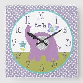 Personalisierte Dreamland Elephant Kinderzimmer Uh Quadratische Wanduhr