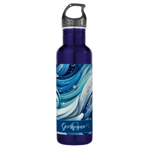Personalisierte Dreamy Blue und Frosty Winter Wirb Edelstahlflasche