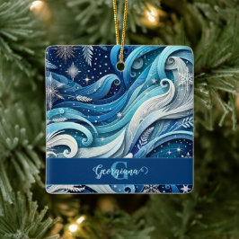 Personalisierte Dreamy Blue und Frosty Winter Wirb Keramikornament