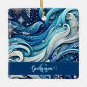 Personalisierte Dreamy Blue und Frosty Winter Wirb Keramikornament (Vorderseite)