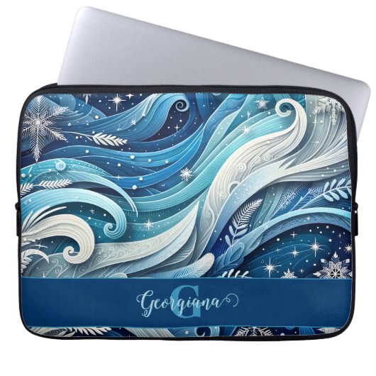 Personalisierte Dreamy Blue und Frosty Winter Wirb Laptopschutzhülle (Vorderseite)