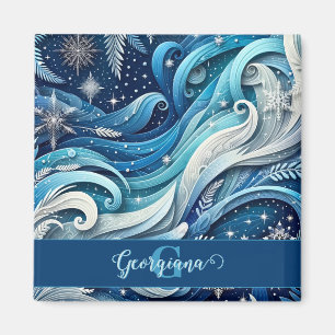 Personalisierte Dreamy Blue und Frosty Winter Wirb Magnet