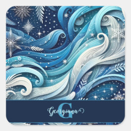Personalisierte Dreamy Blue und Frosty Winter Wirb Quadratischer Aufkleber