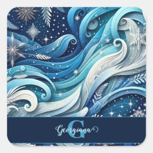 Personalisierte Dreamy Blue und Frosty Winter Wirb Quadratischer Aufkleber