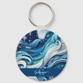 Personalisierte Dreamy Blue und Frosty Winter Wirb Schlüsselanhänger (Vorderseite)