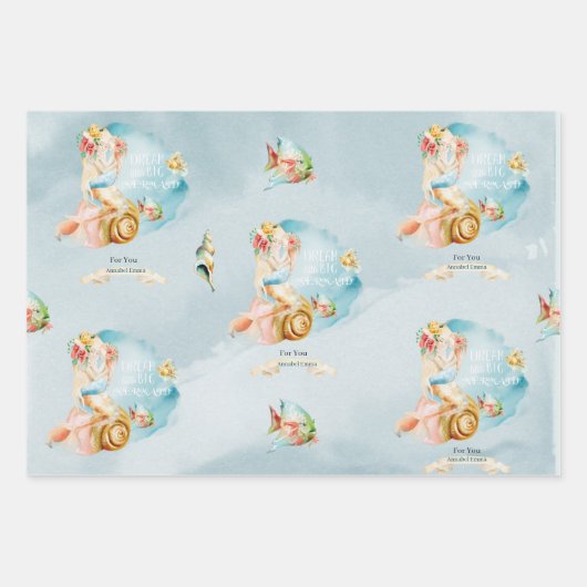 Personalisierte Dreamy Mermaid & Mermaid Waage Geschenkpapier Set (Vorderseite 3)
