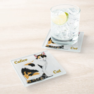 Personalisierte Dreifarbenkatze Glasuntersetzer