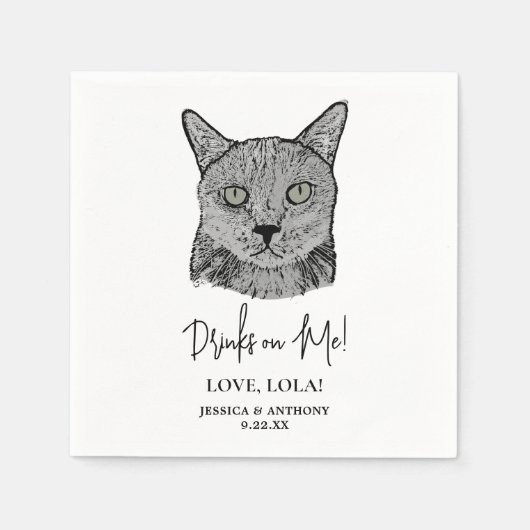 Personalisierte Drinks mit schwarzer Katze Serviette (Vorderseite)