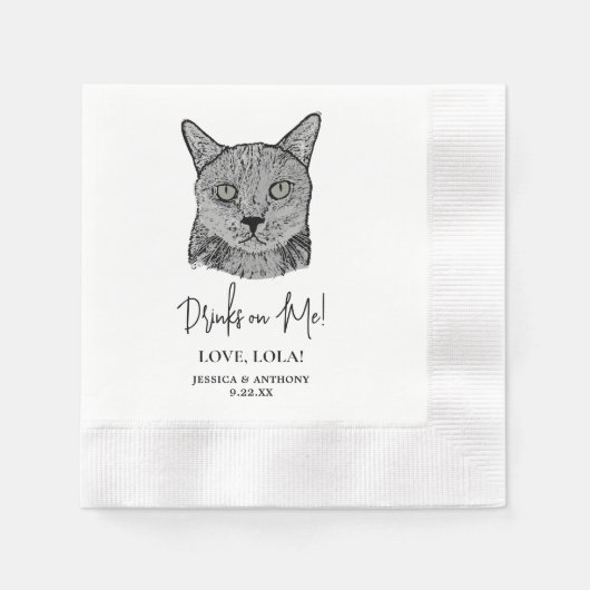 Personalisierte Drinks mit schwarzer Katze Serviette (Vorderseite)