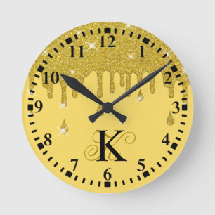 Personalisierte Dripping Gold Glitzer Effect Glitz Runde Wanduhr