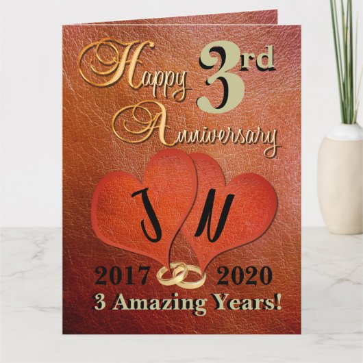 Personalisierte dritte Hochzeit 3 Jahre Jubiläumsk Karte (Vorderseite)