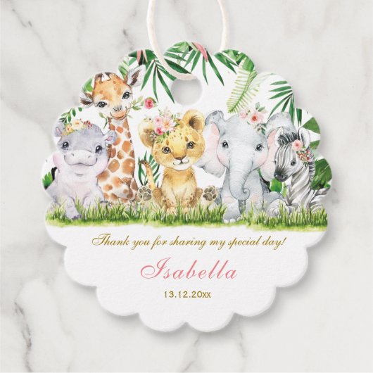 Personalisierte Dschungeltaufe und Erste Gunst-Tag Geschenkanhänger (Vorderseite)