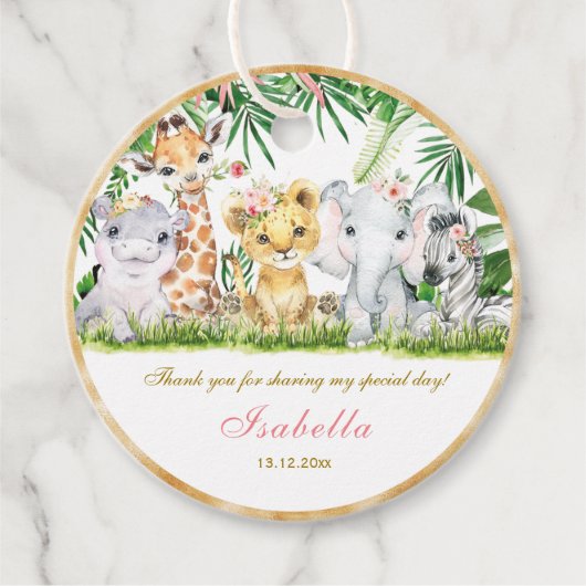 Personalisierte Dschungeltaufe und Erste Gunst-Tag Geschenkanhänger (Vorderseite)