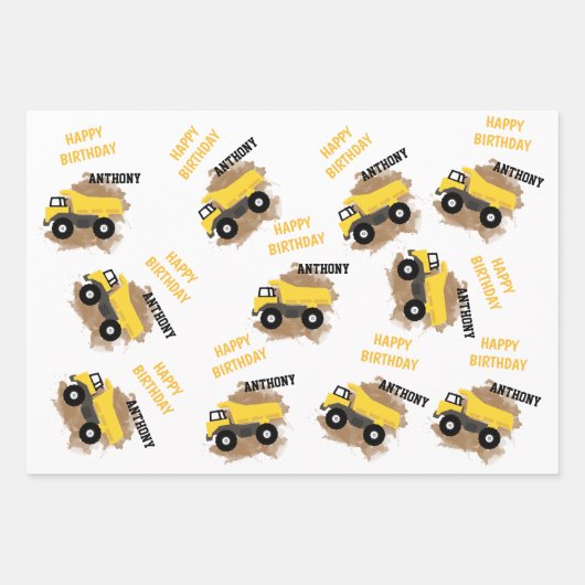 Personalisierte Dump Truck Construction Mud Boys N Geschenkpapier Set (Vorderseite 2)