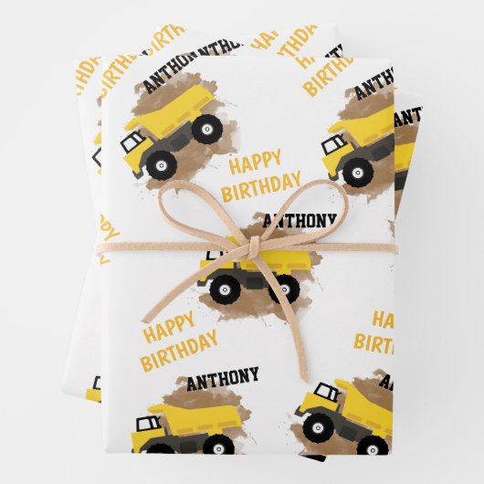 Personalisierte Dump Truck Construction Mud Boys N Geschenkpapier Set (Beispiel)
