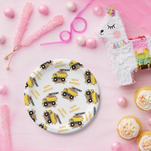 Personalisierte Dump Truck Construction Mud Boys N Pappteller (Party)