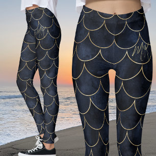 Personalisierte dunkelblaue Meerjungfrau-Schuppen Leggings