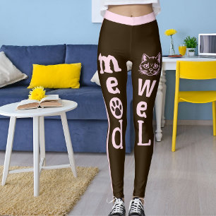 Personalisierte dunkelbraune rosa Streifen Hauskat Leggings