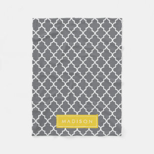 Personalisierte dunkelgraue und gelbe Quatrefolie Fleecedecke