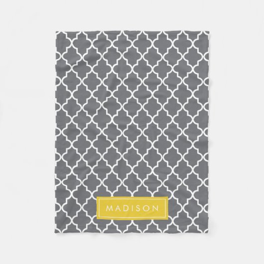 Personalisierte dunkelgraue und gelbe Quatrefolie Fleecedecke (Vorderseite)