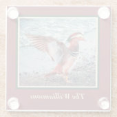 Personalisierte dunkelrote und grüne Mandarinenent Glasuntersetzer (Rückseite)