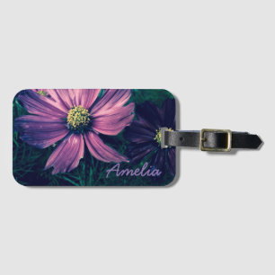 Personalisierte dunkelviolette Blumen Gepäckanhänger
