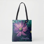 Personalisierte dunkelviolette Blumen Tasche (Vorderseite)