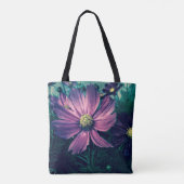Personalisierte dunkelviolette Blumen Tasche (Rückseite)