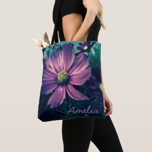 Personalisierte dunkelviolette Blumen Tasche