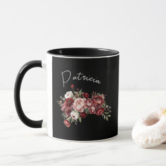 Personalisierte dunkle Blumennamens Tasse