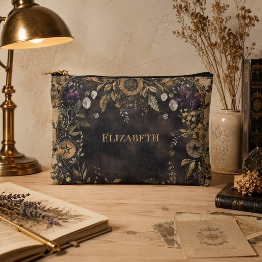 Personalisierte dunkle botanische Hexentasche Zubehörtasche